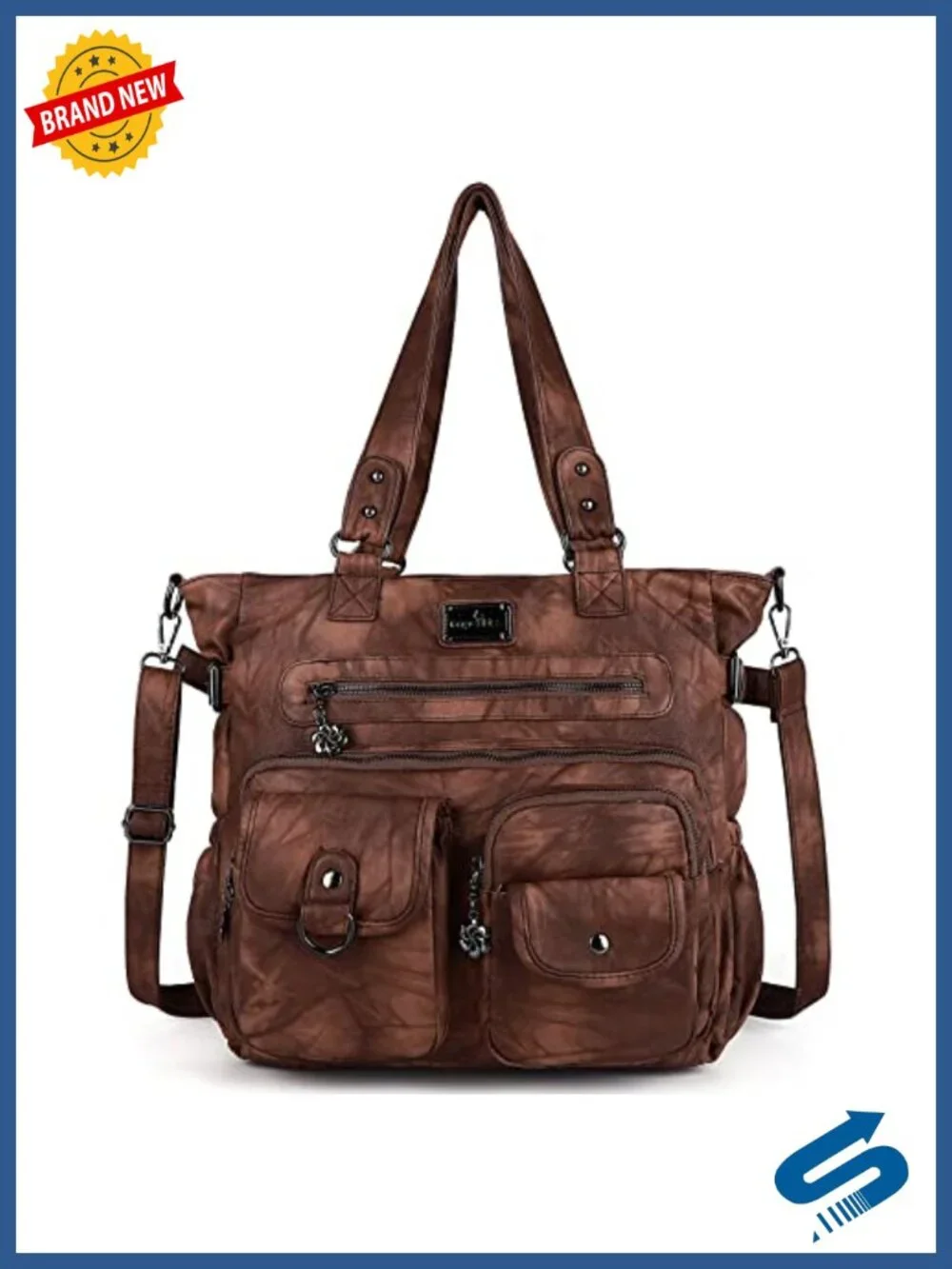 Women's Soft Washed Vegan Leather Hobo Shoulder Bag Satchel Crossbody